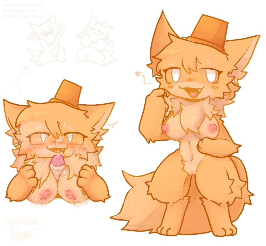 1boy 1girls anthro artist_request breasts bucket catte_(kaiju_paradise) cute female fur furry gootraxian kaiju_paradise nude orange_fur roblox roblox_game source_request tagme titfuck tits vagina