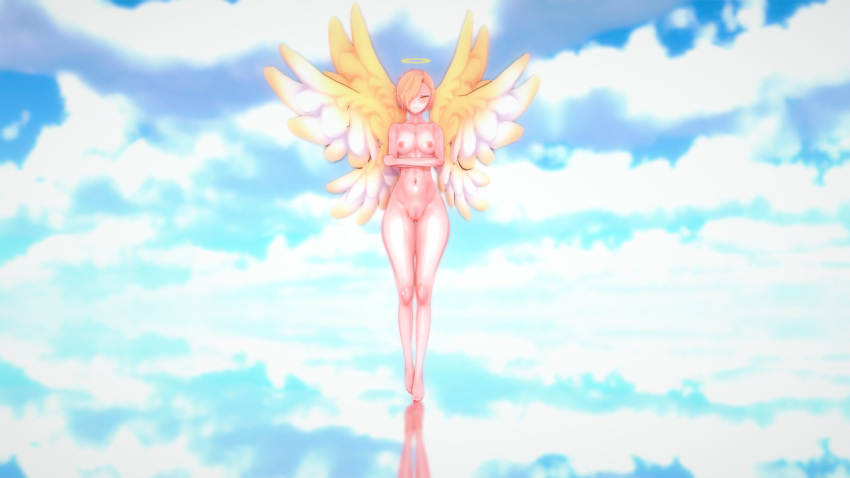 1girls 3d angel female hair_over_one_eye halo koikatsu slim small_breasts snats tomboy twisted_world_(game)