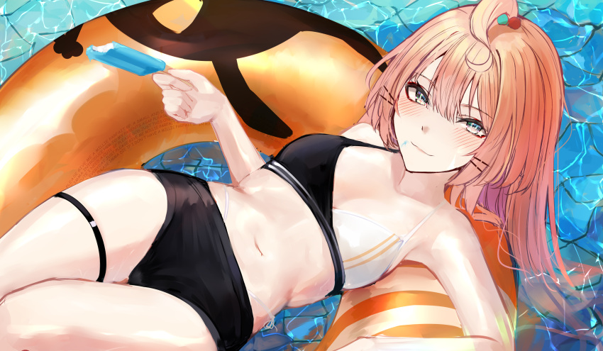 belly belly_button blonde_hair copypasta floatie floating millie_parfait naokomama nijisanji nijisanji_en popsicle swim_ring swimsuit swimwear tummy virtual_youtuber water