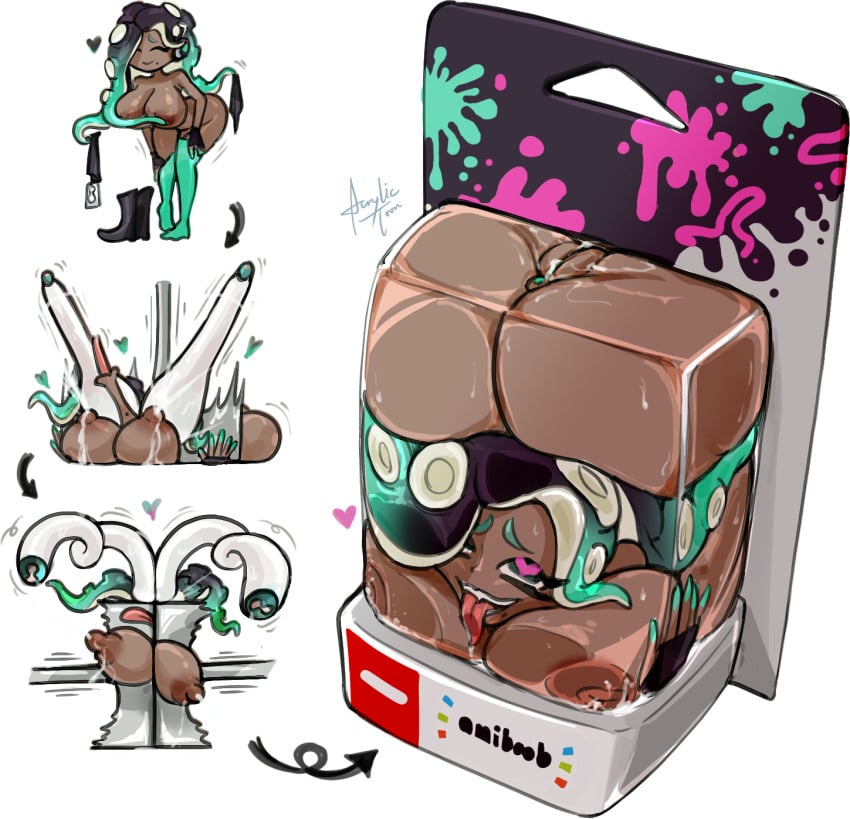 acrylictoon amiibo anus awooga big_breasts bondage bound breasts compressed contortion cube_transformation dark-skinned_female dark_skin drooling eyes_bugging_out female femsub figurine girl_in_a_box marina_(splatoon) nintendo nipples nude octoling packaging pussy splatoon splatoon_2 squashed transparent_background what wild_take