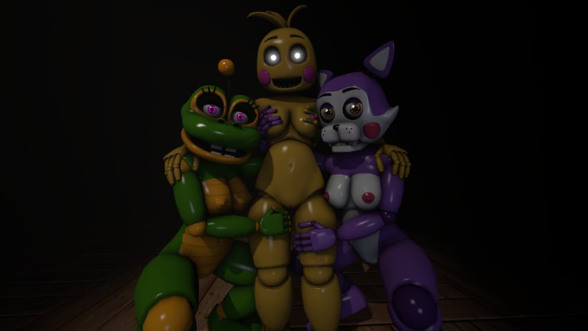 3d 3girls buillk8 cindy_(fnac) fazbear_fanverse five_nights_at_candy's five_nights_at_freddy's five_nights_at_freddy's_2 freddy_fazbear's_pizzeria_simulator happy_frog toy_chica_(fnaf)