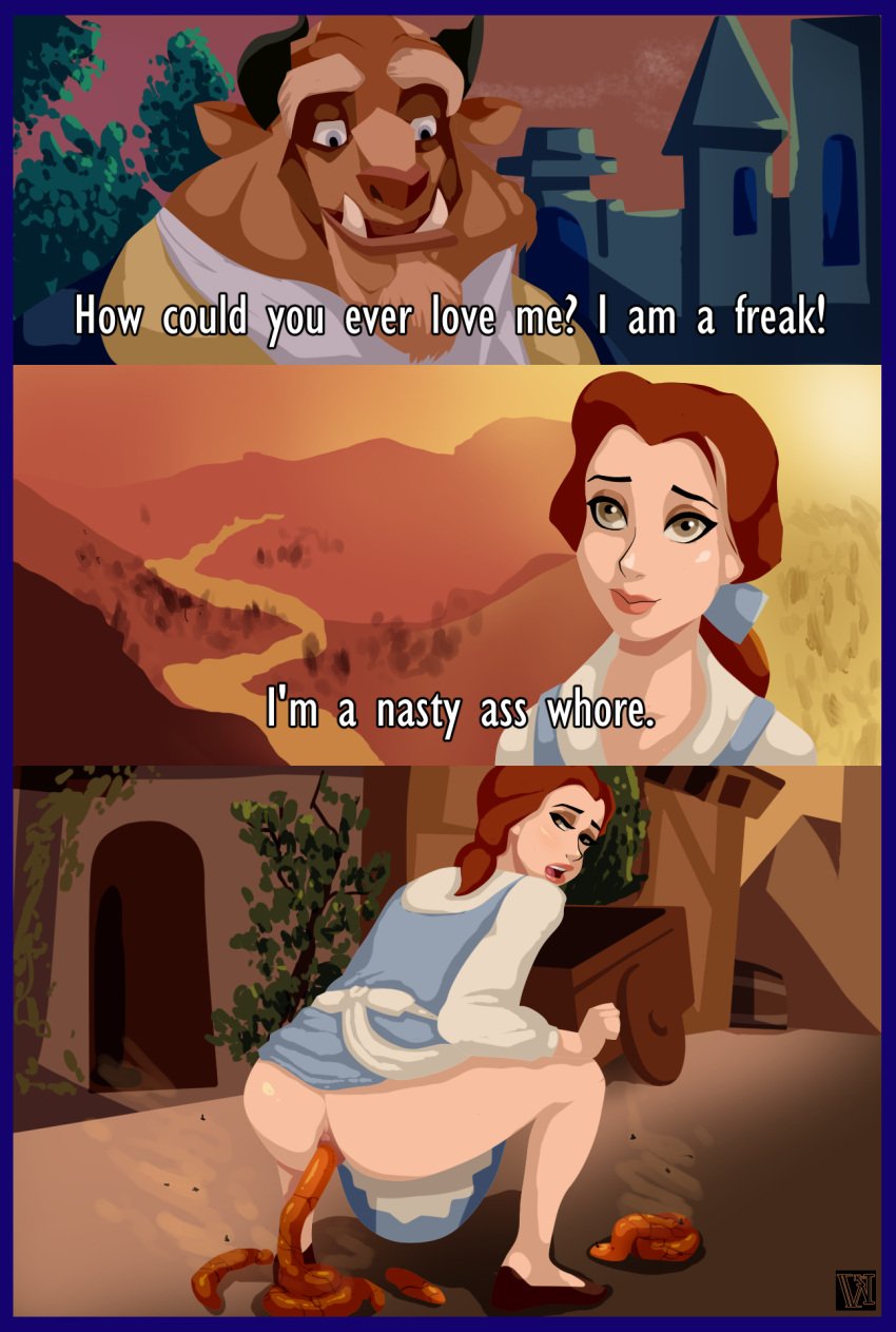 1boy 1girls beast_(disney) beauty_and_the_beast belle belle_(beauty_and_the_beast) big_ass disney disney_prince disney_princess remake scat tagme whoopseez