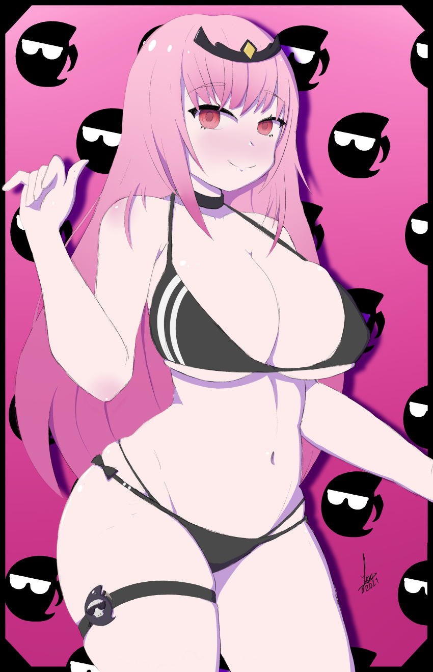 big_breasts bikini breasts female girl hololive hololive_english hololive_myth loa_draw mori_calliope squish thick_thighs virtual_youtuber