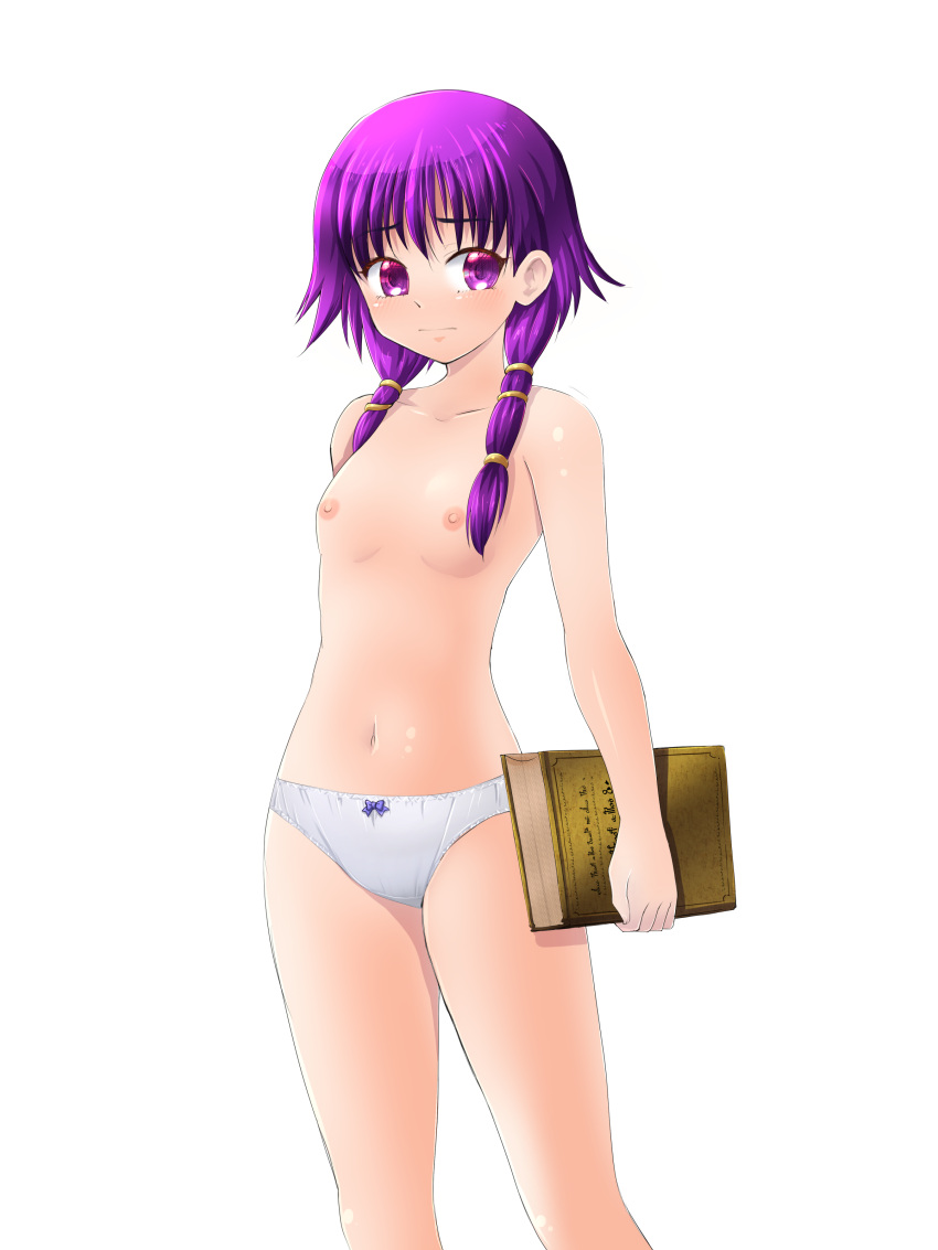 1girls bare_arms bare_legs bare_shoulders bare_thighs book braid breasts collarbone female female_only fire_emblem fire_emblem:_the_sacred_stones lute_(fire_emblem) medium_hair midorinor nintendo nipples panties purple_eyes purple_hair small_breasts solo thighs topless transparent_background twin_braids white_panties