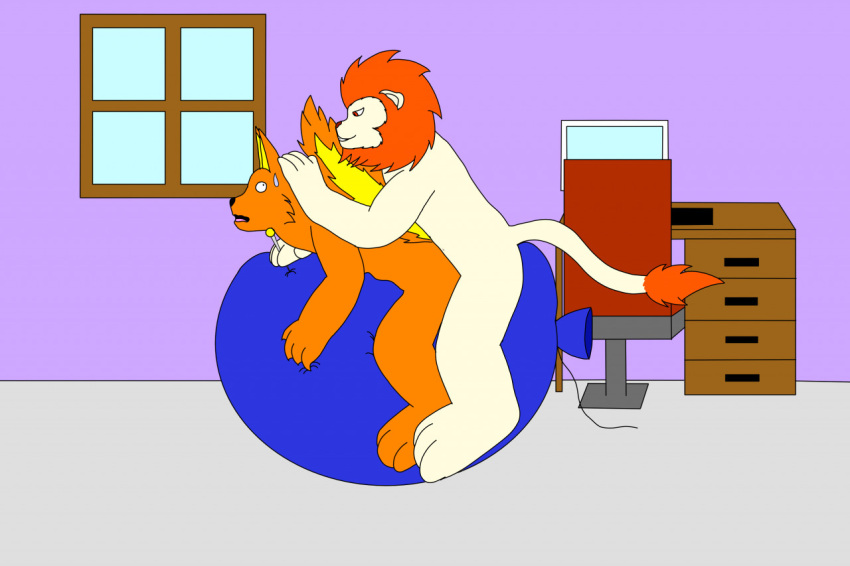 2boys anal_sex anthro anthro_on_anthro anthro_penetrated anthro_penetrating anthro_penetrating_anthro balloon bedroom bedroom_sex brave_(browser) canine completely_naked completely_nude_male computer desktop feline firefox flat_colors fox hand_on_head hand_on_object keyboard keyboard_(computer) lion looking_at_another male male/male male_on_male male_only maledom males_only malesub monitor needle office_chair orange_fur orange_hair orange_mane panic panicking smiling smiling_at_another squeakylion sweatdrop