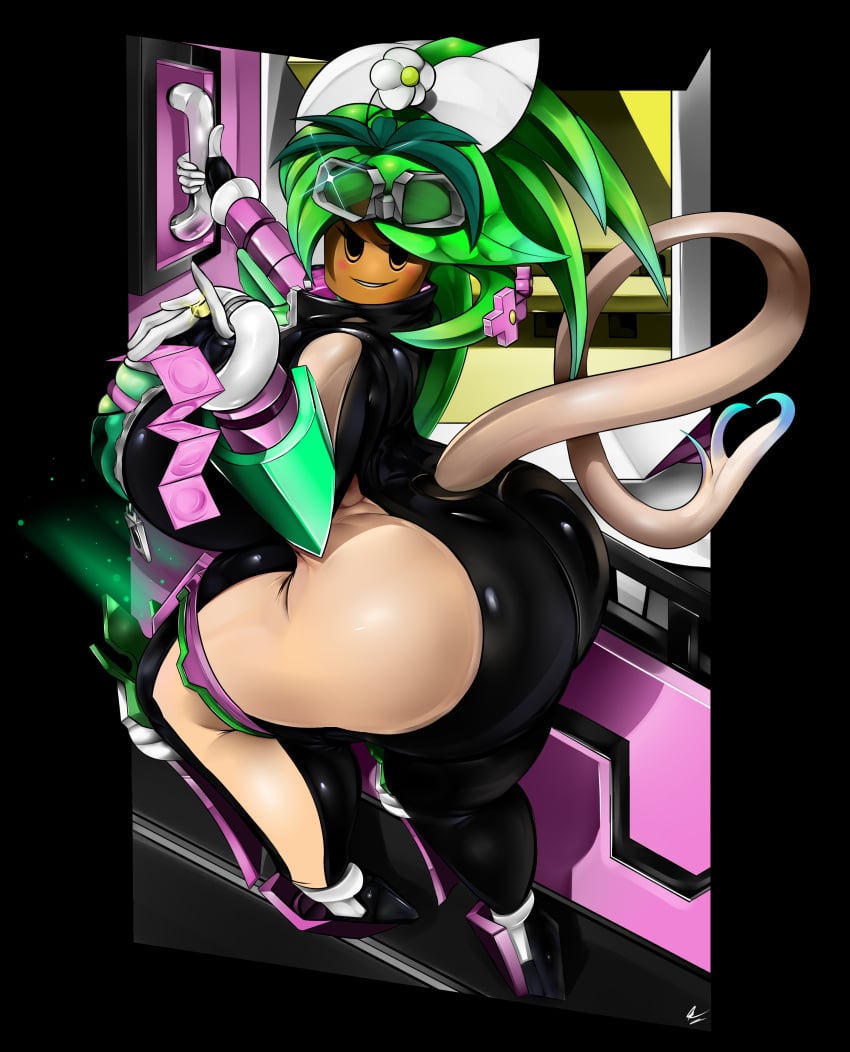 anthro blaster_master blaster_master_zero blaster_master_zero_2 breaking_the_fourth_wall bubble_ass bubble_butt condom_wrapper gold_jewelry high_heels huge_ass huge_breasts kanna_(blaster_master) melons mob_face plantie spacecraft suggestive_look suggestive_pose teris