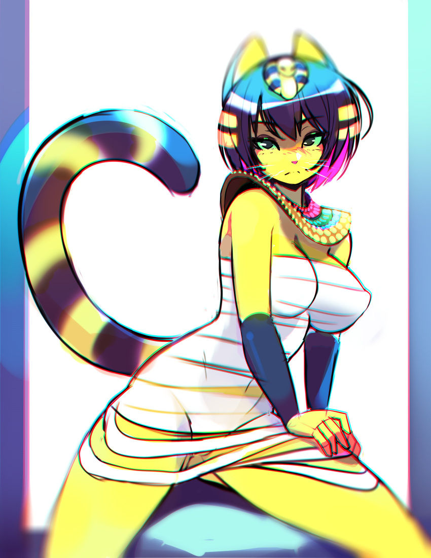 2022 absurd_res animal_crossing ankha ankha_(animal_crossing) anthro breasts clothed clothing digital_media_(artwork) domestic_cat felid feline felis female fur green_eyes hair hi_res looking_at_viewer mammal nintendo solo tsampikos video_games whiskers