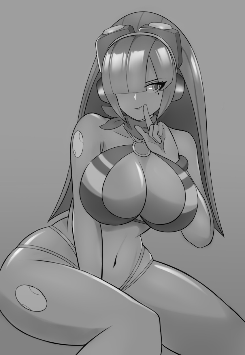 1girls alternative_costume android armpit_crease belly belly_button big_breasts bikini breasts clothed clothes clothing eyebrows eyelashes female female_only fringe hair_over_one_eye hips humanoid large_breasts layer long_hair mega_man mega_man_x mega_man_x_dive miolnel monochrome navel robot robot_girl robot_humanoid solo solo_female swimsuit swimsuit_layer_(x_dive) thick thick_thighs thighs voluptuous wide_hips