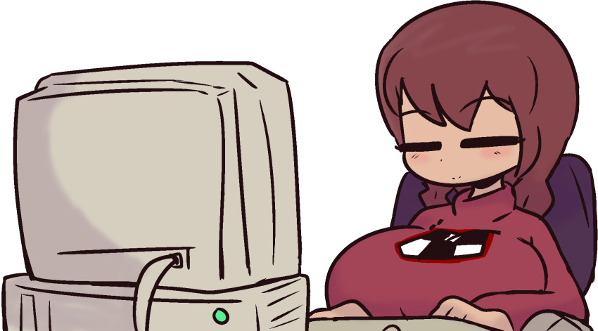 closed_eyes computer huge_breasts madotsuki p-con sweater twin_braids twintails yume_nikki