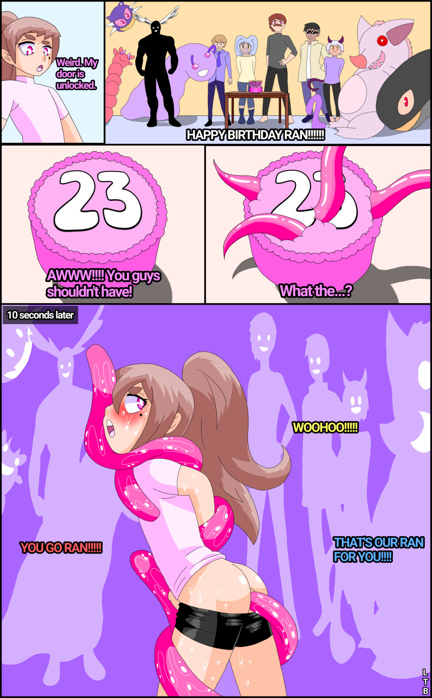 anal birthday cake comic femboy gay lewderthanblue oc original ran(ltb) shorts_pull surprise tentacle