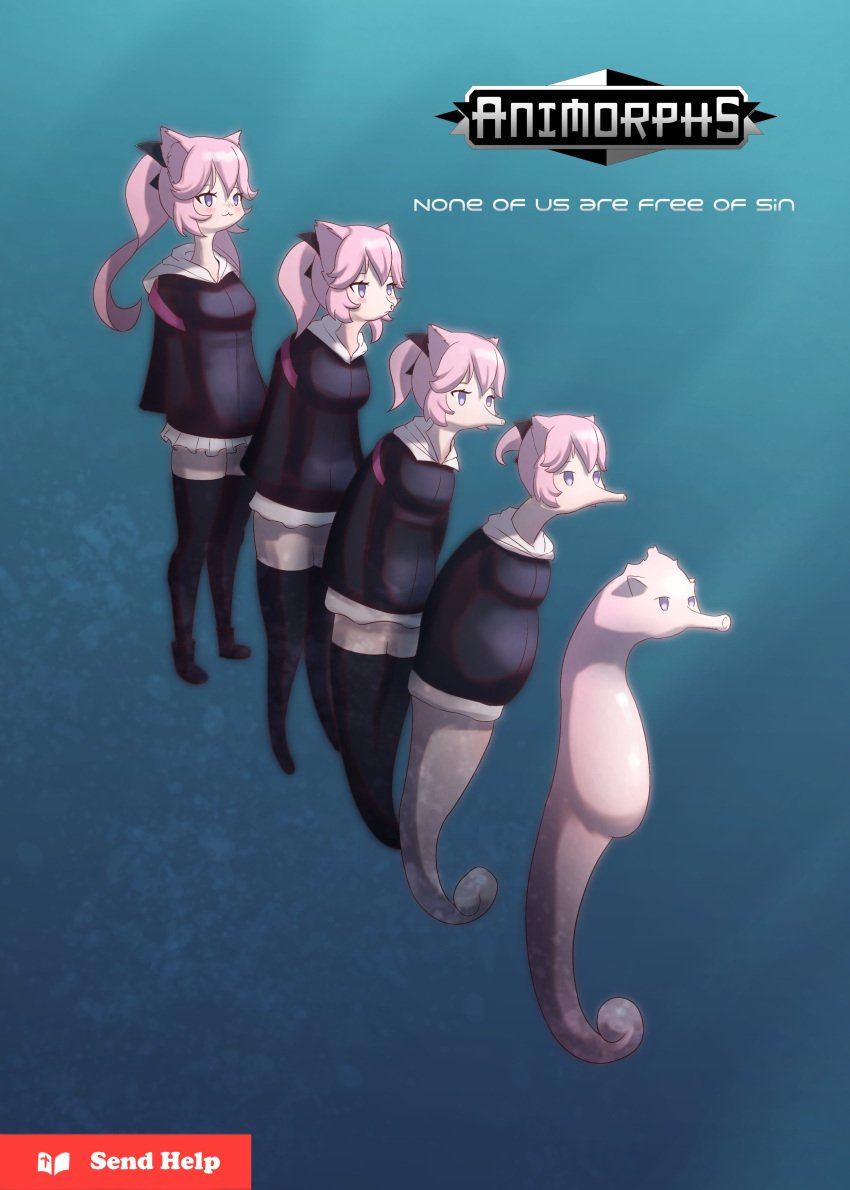 1girls animorphs cat_ears cat_tail light-skinned_female light_skin nekomimi nyatasha_nyanners pink_eyes pink_hair seahorse sioell1130 solo solo_female solo_focus transformation virtual_youtuber vshojo