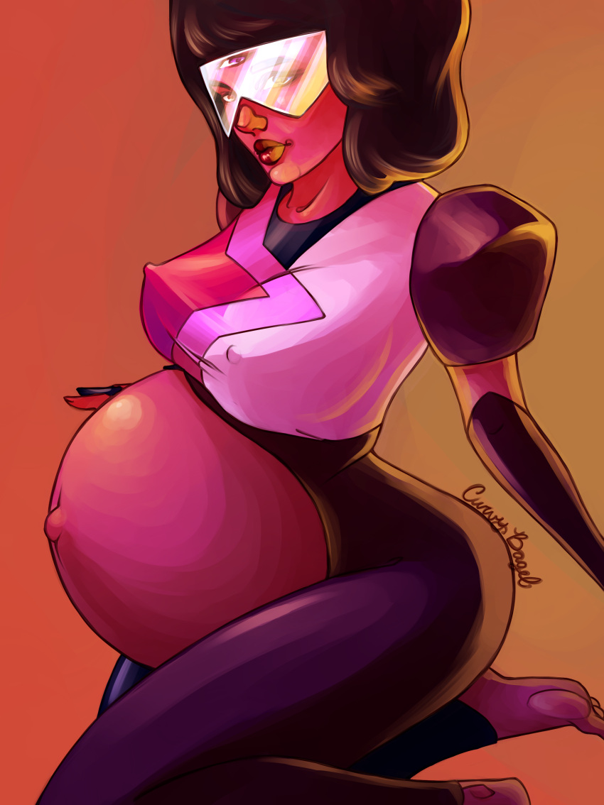 belly big_belly big_breasts breasts curvybagel erect_nipples female garnet_(steven_universe) nipple_bulge pregnant solo steven_universe