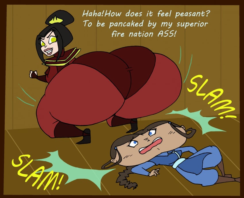 2girls ass avatar_the_last_airbender azula big_ass cartoon_anatomy clothing da-fuze death_by_snoo_snoo death_by_snu_snu english_text facesitting female female_only flattened huge_ass hyper hyper_ass katara multiple_girls nickelodeon straight_hair text