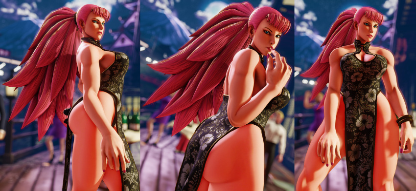 1girls 3d abs big_ass big_breasts big_hair bridges capcom detailed_background dress fat_ass female female_only final_fight large_ass looking_at_viewer nakikawa pink_hair pink_nails poison_(final_fight) posing solo street_fighter street_fighter_v thick_thighs wide_hips