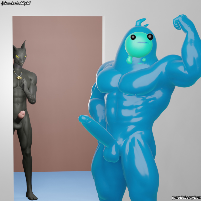 2boys 3d azuki_(fortnite) balls bell big_penis blender blender_(software) clothing flexing fortnite gay male/male muscular muscular_male nude nude_male polishbonnie rippley_(fortnite) slurp_(fortnite) smokedaddy