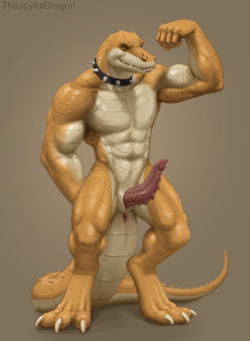 anthro bulky collar crocodile crocodilian crocodylid feet genitals hi_res lizard male_focus male_only muscular penis reptile scalie slit thejoyfuldragon