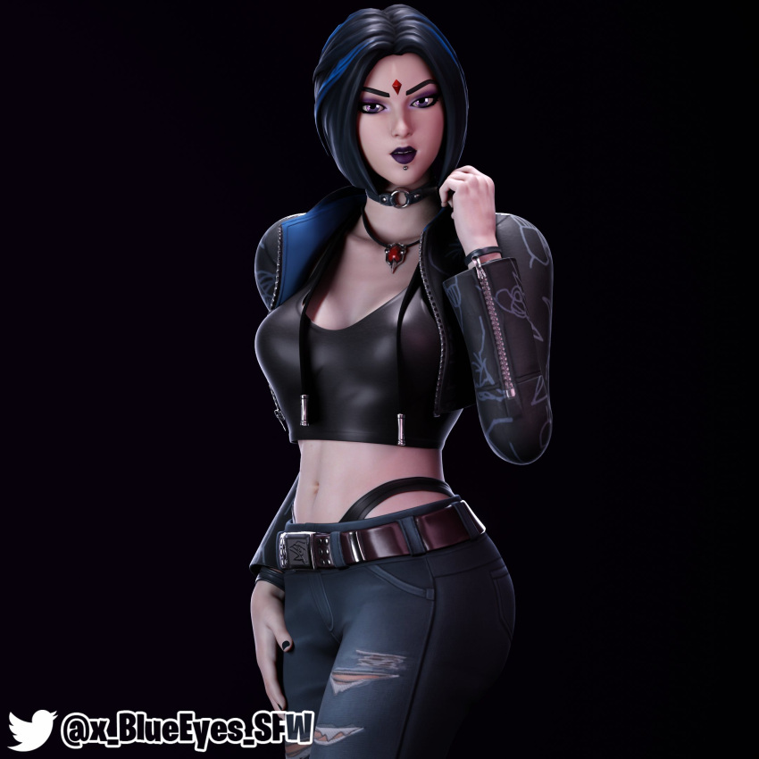 1girls 3d 3d_(artwork) bracelet clothed clothing collar dc dc_comics female female_only fit fit_female forehead_jewel fortnite fully_clothed goth goth_girl human jeans light-skinned_female light_skin looking_at_viewer necklace rachel_roth raven_(dc) raven_(fortnite)_(dc) solo solo_female superheroine teen_titans thong whale_tail x_blueeyes_sfw