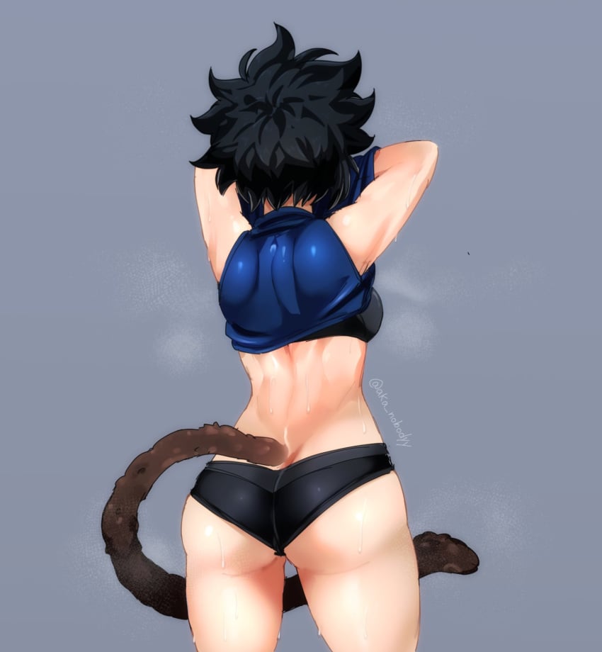 aka_nobodyy ass ass_cleavage back_view butt_crack dragon_ball female_saiyan original_character ryukoredraw sweat zukki_(aka_nobodyy)