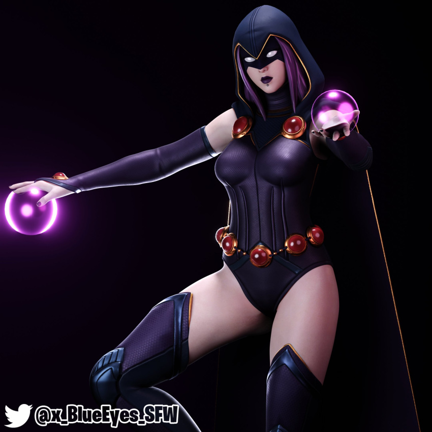 1girls 3d armwear belt cape dc dc_comics female female_only fit fit_female fortnite fully_clothed goth goth_girl human leotard light-skinned_female light_skin lip_piercing looking_at_viewer magic magic_user mask masked masked_female purple_hair rachel_roth raven_(dc) raven_(fortnite)_(dc) solo superheroine teen_titans thigh_boots thighhighs x_blueeyes_sfw