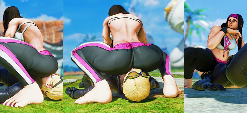 3d black_hair blonde_hair bridges capcom falke fat_ass feet female_only juri_han looking_away nakikawa nose_in_anus sitting_on_face sitting_on_person sniffing stinkface street_fighter street_fighter_v thick_thighs