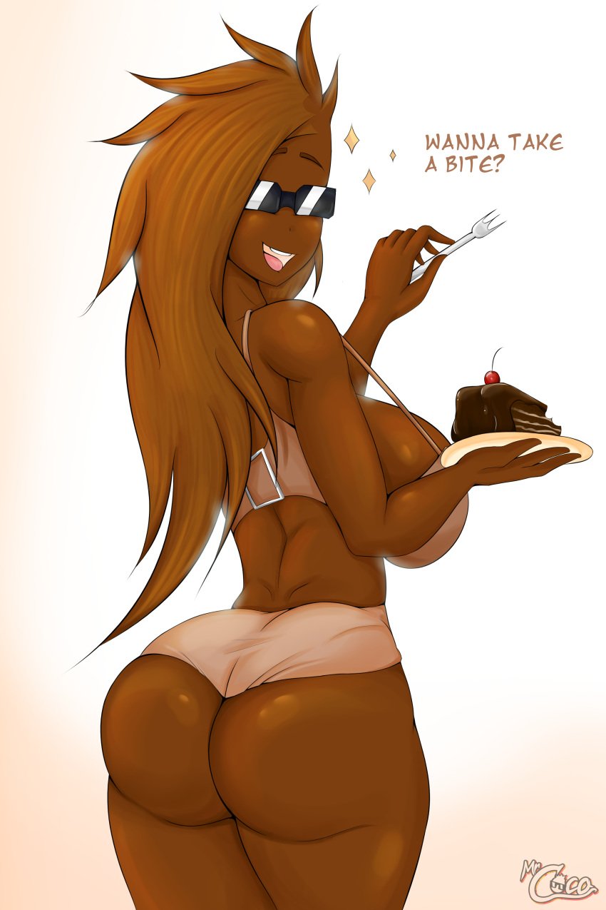 ass big_breasts breast_expansion breasts cake cake_slice character_request coco-waifu coco_waifu_(mr.coco) gigantic_breasts hands huge_breasts looking_at_viewer mr.coco thick_ass thick_thighs thighs voluptuous wide_hips