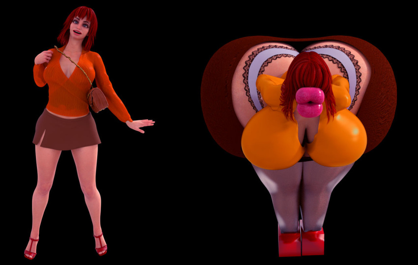 1girls 3d ass_cleavage ass_expansion breast_expansion breasts butt_crack female huge_breasts hyper_bimbo inanimate_transformation jackd22 lip_expansion lips nightmare_fuel relief_station round_mouth scooby-doo velma_dinkley