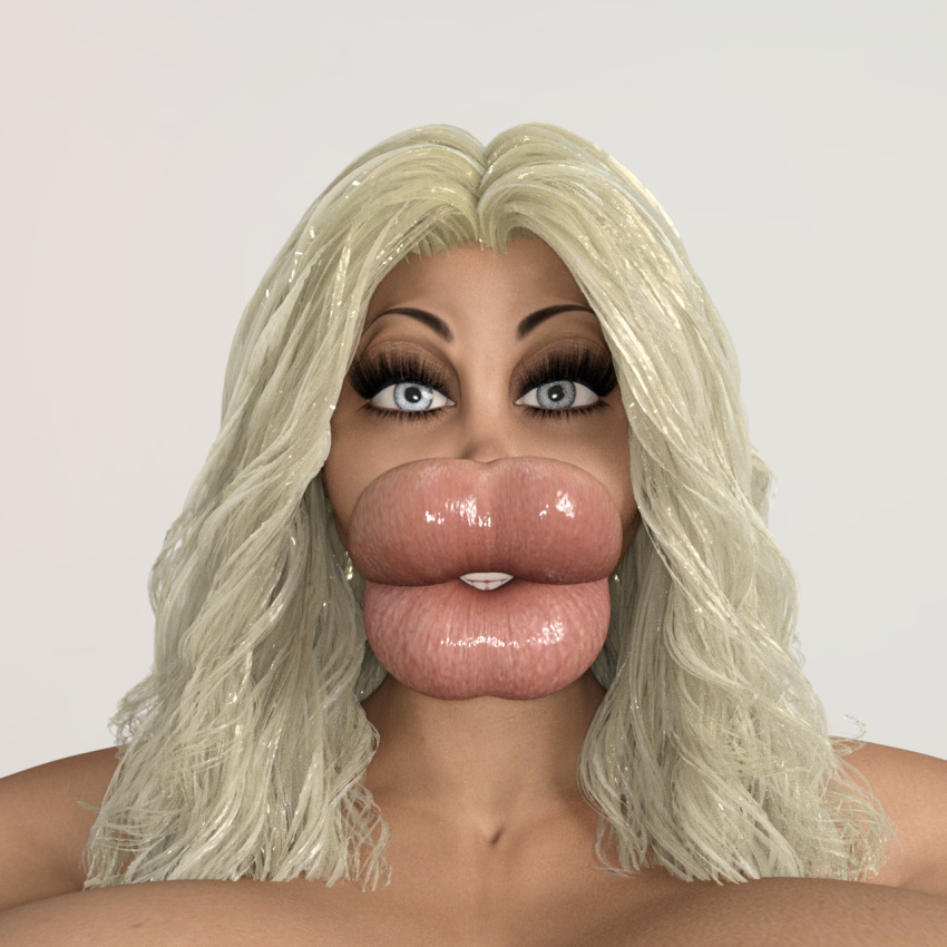 1girls 3d bimbo blonde_hair ducklips female female_only hyper_bimbo jackd22 long_mouth teeth white_background