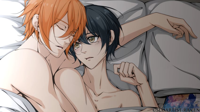 2boys after_sex bed bedroom implied_sex miyano_yoshikazu naked sasaki_shuumei sasaki_to_miyano sleeping yaoi