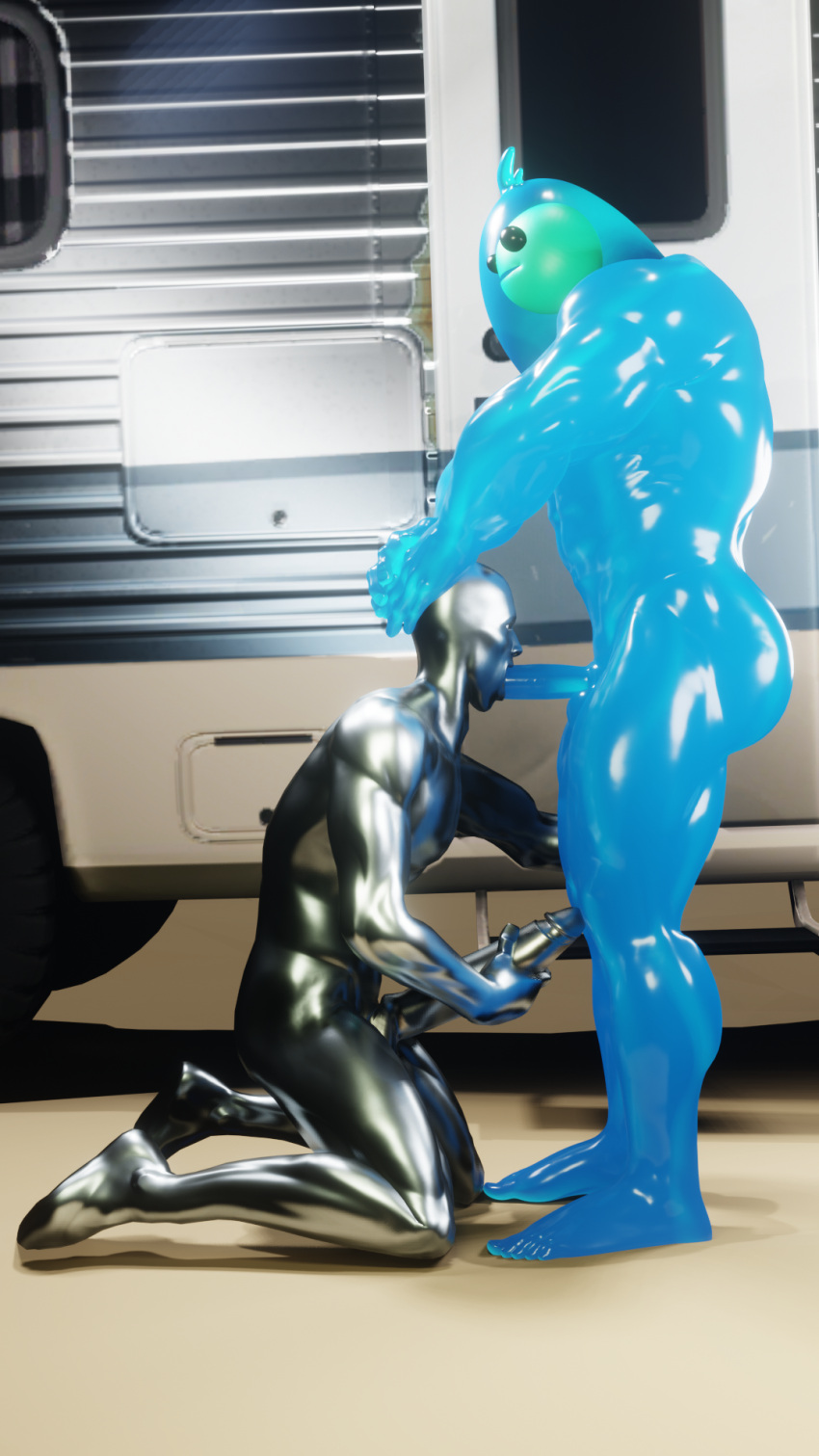 2boys 3d big_ass big_penis blowjob blue_skin fortnite gay hand_on_head male male_only marvel marvel_comics masturbating_during_fellatio masturbation non-human rippley silver_skin silver_surfer slurp_(fortnite) yaoi