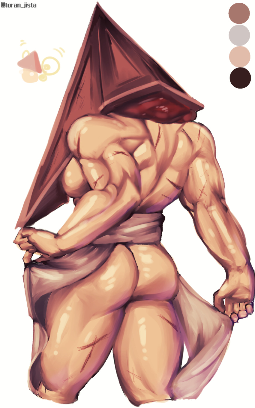 apron apron_lift apron_only ass back_muscles bubble_butt flesh helmet humanoid male male_only muscular muscular_male naked_apron pyramid_head rear_view scars shiny_skin silent_hill silent_hill_2 solo thick_thighs topless topless_male toranjista