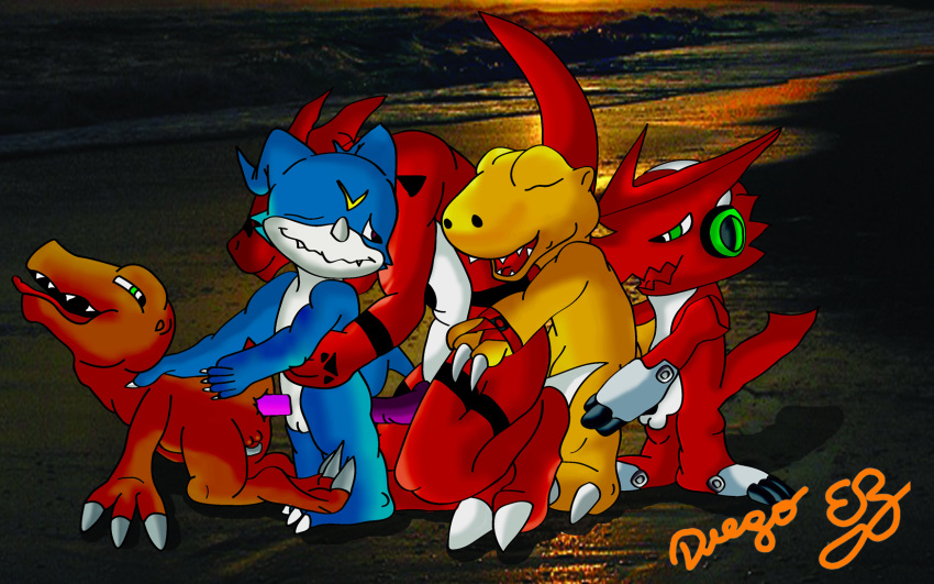 agumon agumon_(savers) diegoeb digimon digimon_data_squad digimon_savers digimon_tamers digimon_xros_wars guilmon male_only shoutmon veemon