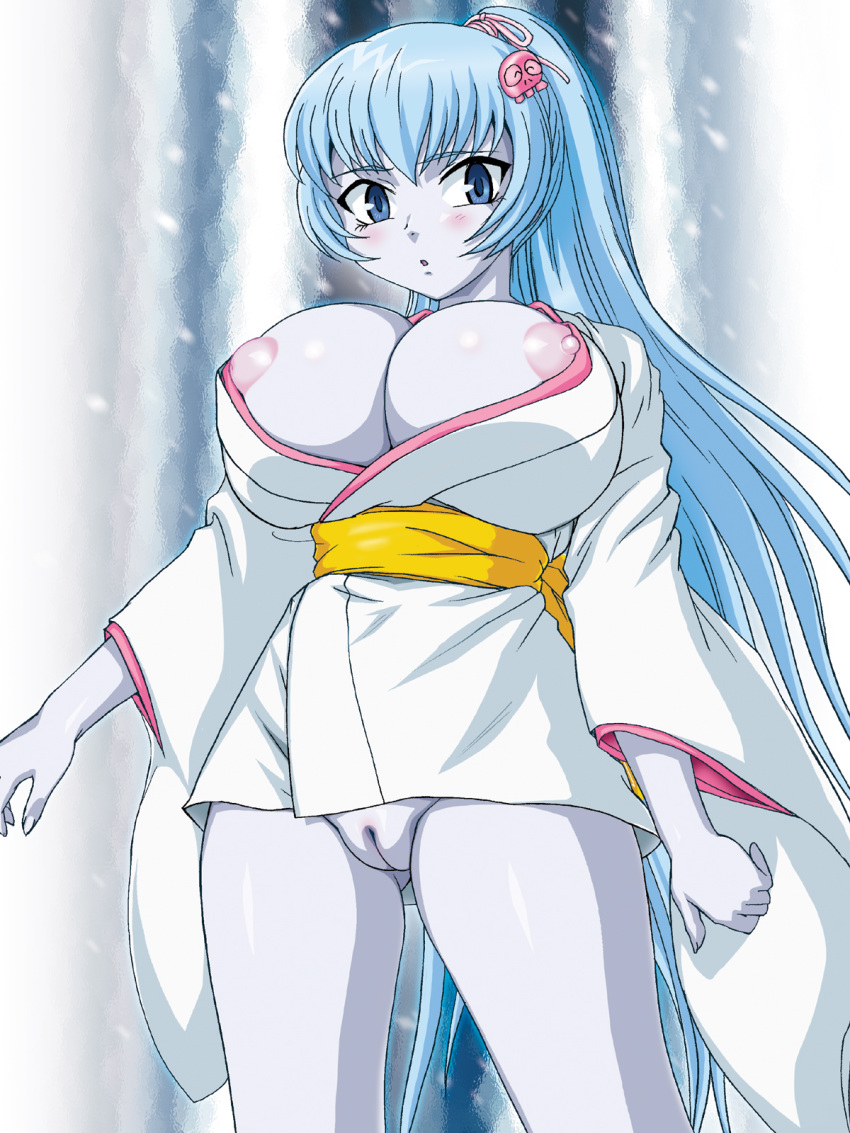 1girls aoi_(gegege_no_kitarou) blue_hair blue_skin breasts female gegege_no_kitarou genka_ichien humanoid large_breasts yokai yuki_onna