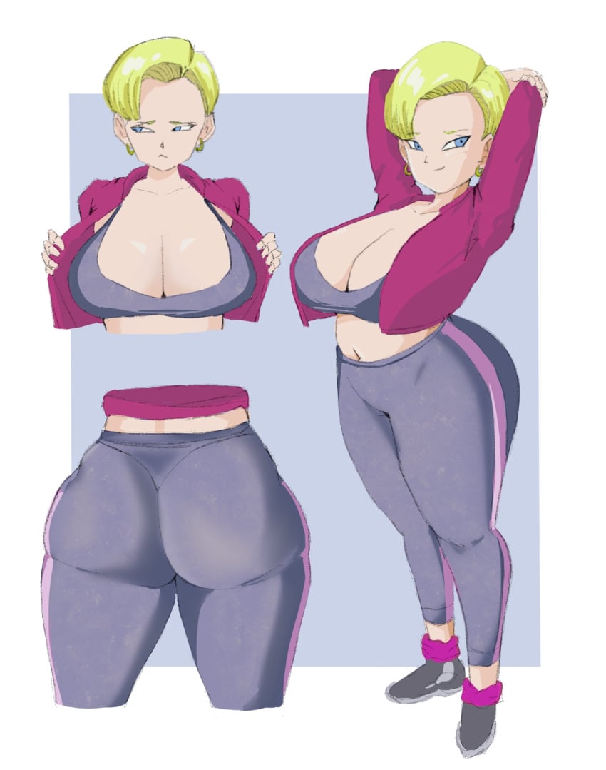 android_18 ass big_ass big_breasts blue_eyes blue_eyes_female curvaceous dragon_ball dragon_ball_super dragon_ball_super_super_hero jacket milf open_clothes open_jacket panarandom pawg plump sports_bra sportswear tagme toei_animation track_jacket track_pants track_suit