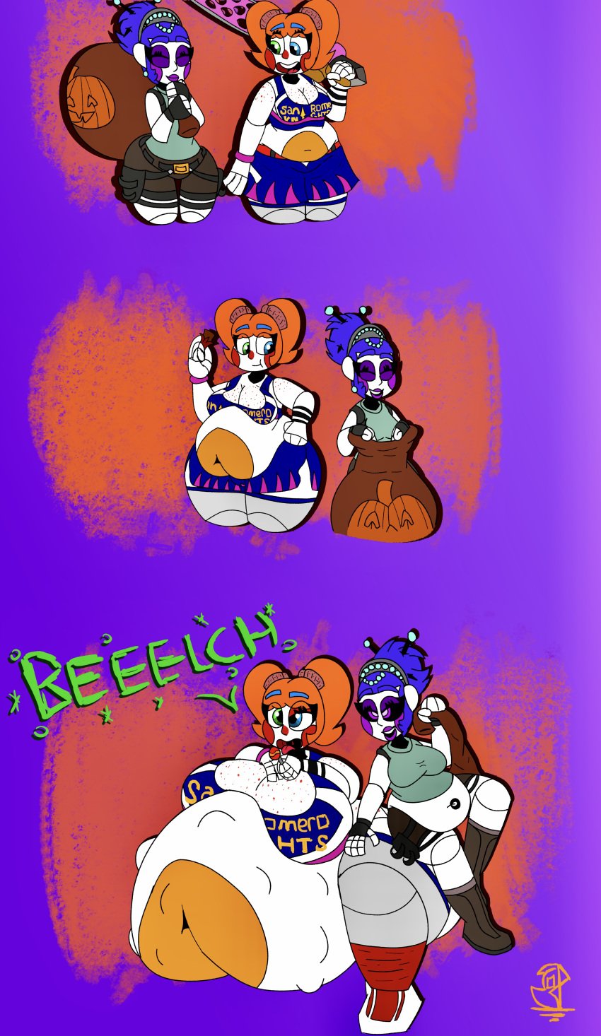 2d 2d_(artwork) baby_(fnafsl) ballora ballora_(fnafsl) big_belly big_breasts circus_baby circus_baby_(fnaf) female five_nights_at_freddy's five_nights_at_freddy's:_sister_location fnaf halloween_costume huge_belly kink-klown lara_croft_(cosplay) scottgames sister_location tomb_raider vore