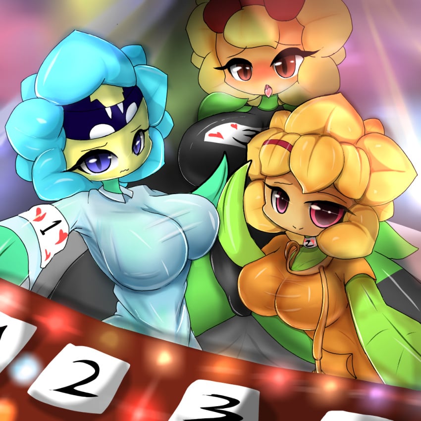 big_breasts breasts cards clothed flora_fauna game green_skin huge_breasts plant_girl plant_humanoid plantie plants_vs_zombies pvz shen_chao_weibo solar_flare_(pvz) tagme video_game video_game_character video_games