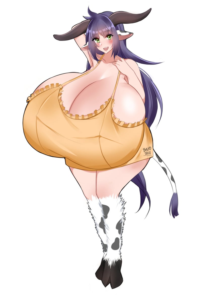 1girls absurdres bayoshii blush breasts cleavage cow_girl female female_only highres hyper hyper_breasts looking_at_viewer solo thick_thighs thighhighs wide_hips