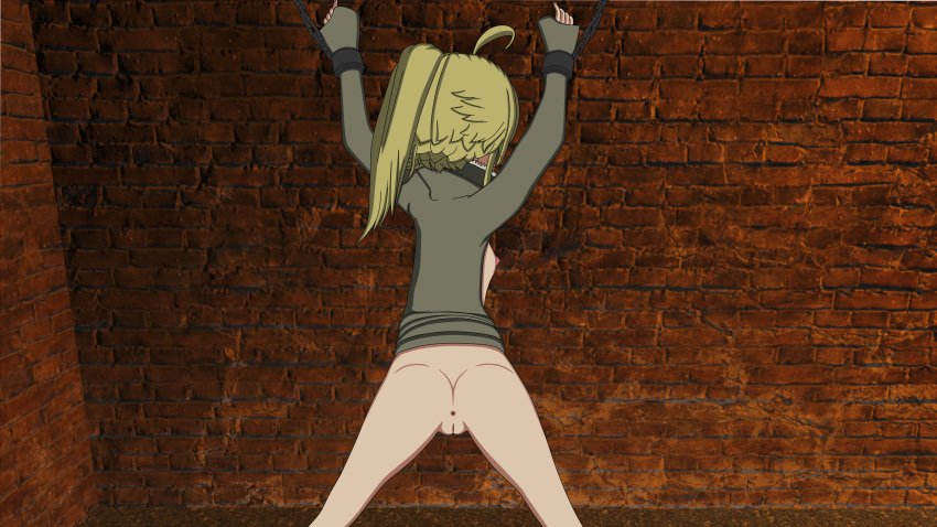 1girls 3d anus bent_over blonde blonde_hair chains clothed clothing demiurge666 forced girl humiliation pov presenting presenting_anus presenting_pussy pussy rape slave small_breasts solo spread_legs tanya_degurechaff unbuttoned youjo_senki young younger_female