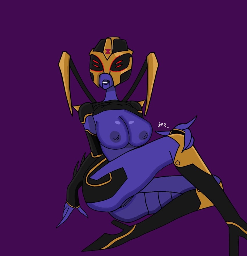 alien big_breasts blackarachnia breasts purple_body purple_lipstick red_eyes robot solo transformers