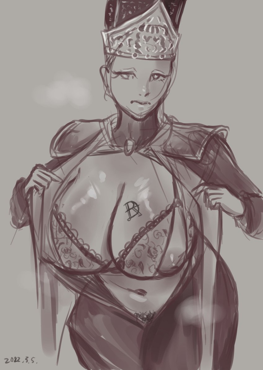 1girls absurd_res bra breasts cleavage darkestrosa elden_ring female female_only first_porn_of_character fromsoftware hi_res large_breasts milf monochrome nipples removing_clothing rennala_queen_of_the_full_moon sketch solo