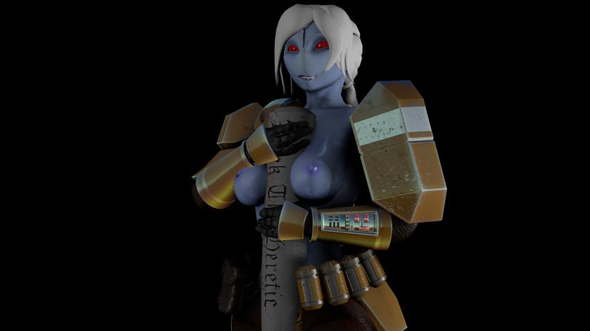 16:9 1girls 3d alien_girl armor armored blue_body blue_skin breasts female female_only fire_warrior hair hereticalkobold humanoid mammal melee_weapon partially_clothed red_eyes sfm smug solo solo_female source_filmmaker t'au tau text warhammer_(franchise) warhammer_40k weapon