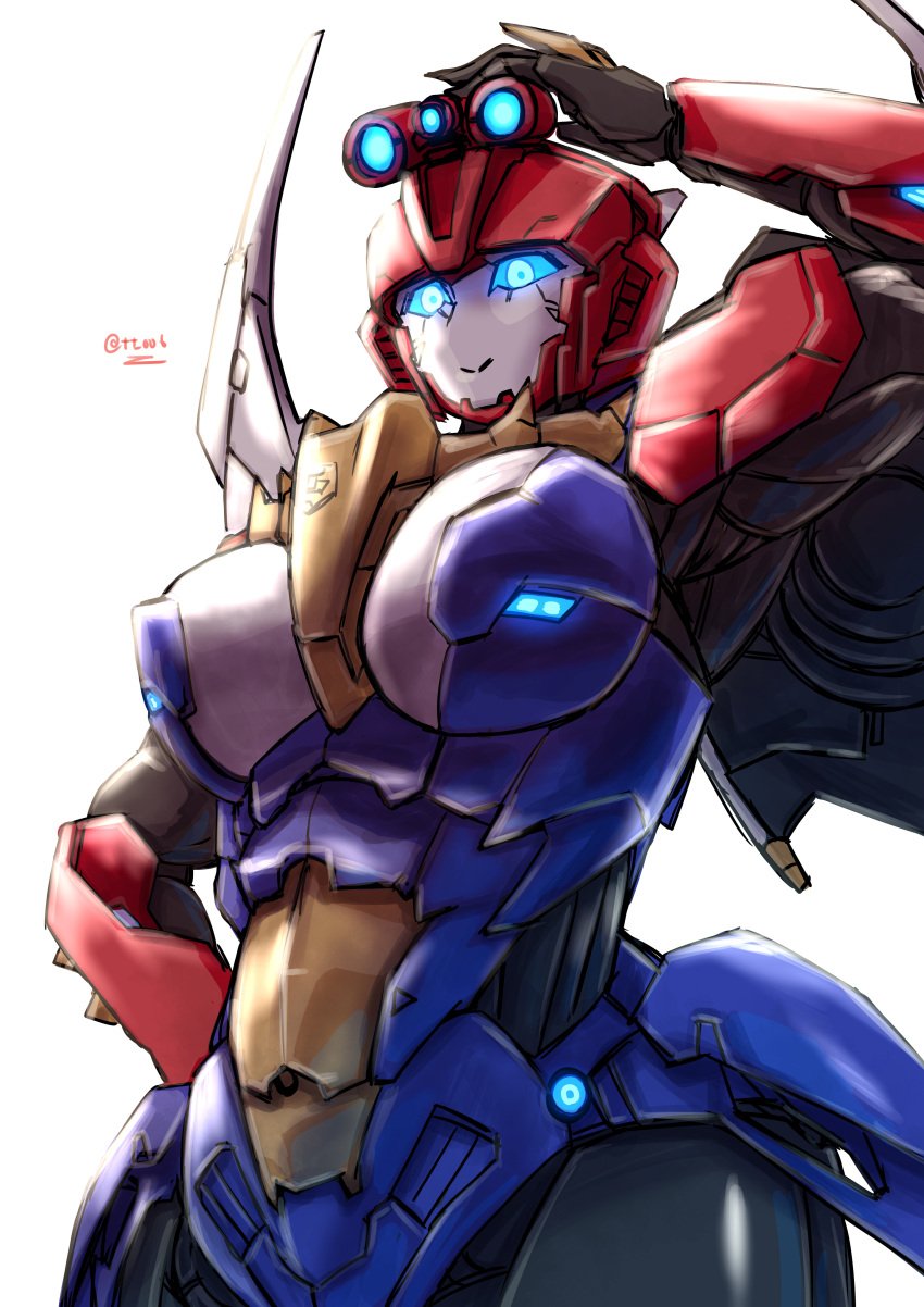 1girls alien alien_girl athletic_female autobot big_breasts blue_eyes breasts cybertronian female female_focus female_only high_resolution highres humanoid oberon_(artist) robot robot_girl robot_humanoid smile smiling smiling_at_viewer solo solo_female swoop_(dinobot) transformers transformers_cyberverse white_background wings