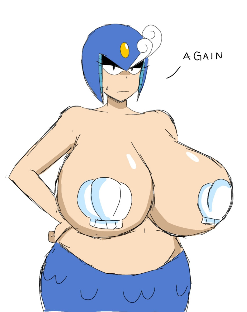 1girls android annoyed breasts female helmet huge_breasts looking_at_viewer mega_man mega_man(classic) mermaid momiji_(artist) robot robot_girl shell shell_bra solo splash_woman sweat tagme