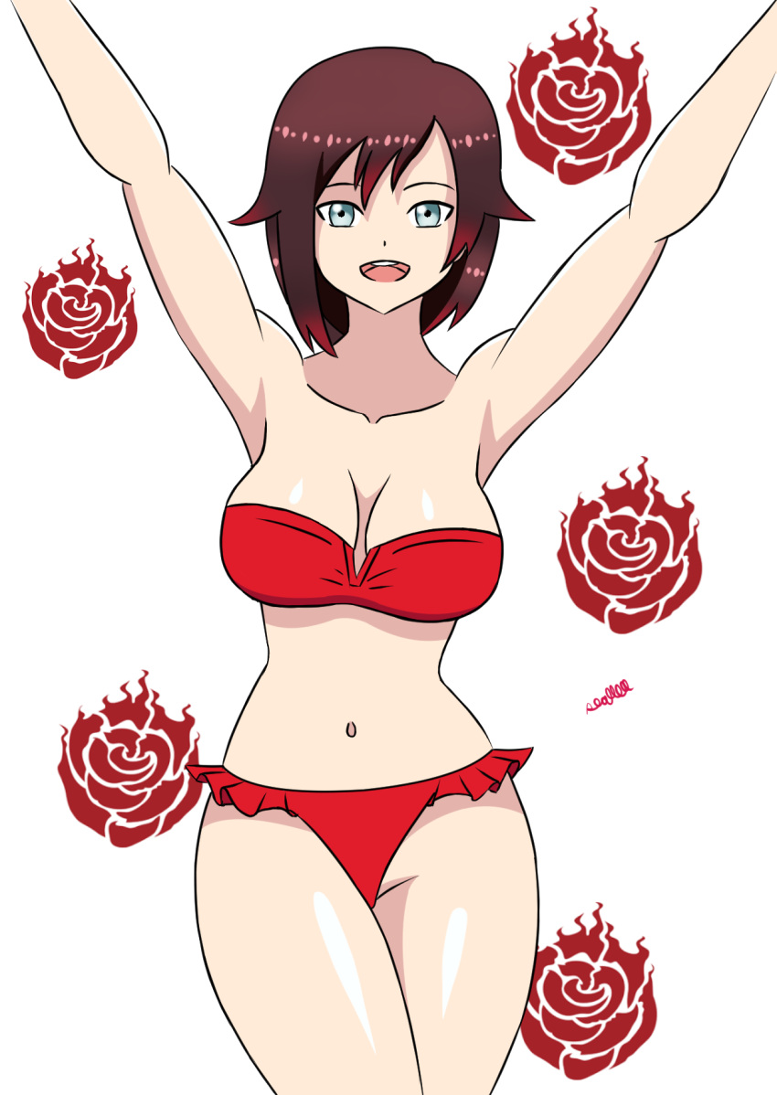 alternate_costume breasts female looking_at_viewer open_mouth ruby_rose rwby sealllll solo tagme