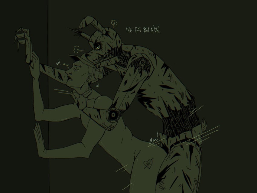 2022 against_surface against_wall anal anal_sex animatronic anthro digital_drawing_(artwork) digital_media_(artwork) duo english_text five_nights_at_freddy's five_nights_at_freddy's_3 from_behind_(disambiguation) gay heart hi_res human lagomorph leporid machine male male/male male_only mammal monochrome parvus penetration rabbit robot scottgames springtrap springtrap_(fnaf) text video_games