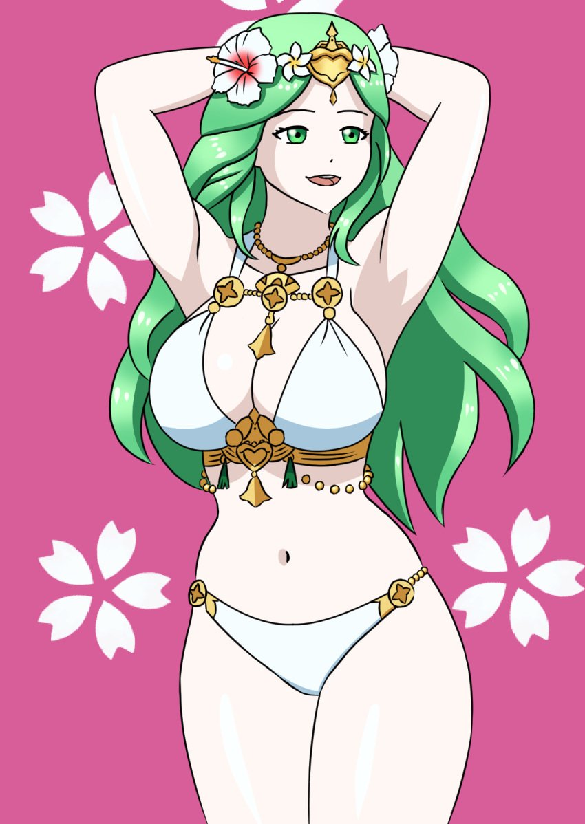 1girls alternate_costume bikini breasts cleavage female fire_emblem fire_emblem:_three_houses fire_emblem_heroes nintendo official_alternate_costume open_mouth rhea_(fire_emblem) rhea_(summer)_(fire_emblem) sealllll solo swimsuit white_bikini white_swimsuit