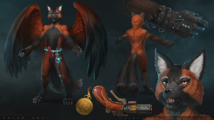 2d 3d_(artwork) anthro antonhnz boosty canid canine clock com digital_media_(artwork) drawing fantasy fox hi_res hnz male mammal model_sheet patreon photoshop poster solo watch wings