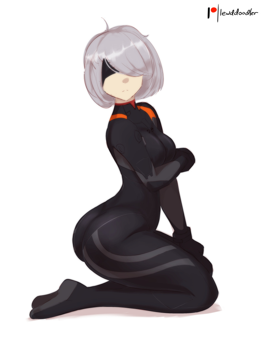 1girls big_ass bodysuit clothing female large_breasts lewddoodler neon_genesis_evangelion nier:_automata plugsuit png rei_ayanami_(cosplay) short_hair solo thick_thighs yorha_2b