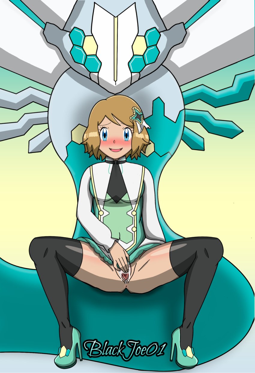 1girls alternate_costume blackjoe01 blue_eyes ex_style_(pokemon_masters) ex_sygna_suit_serena high_heels official_alternate_costume pokemon pokemon_masters pokemon_xy pussy serena_(pokemon) serena_(pokemon_games) shiny shiny_pokemon shiny_skin shiny_zygarde sygna_suit_serena zygarde zygarde_50_form