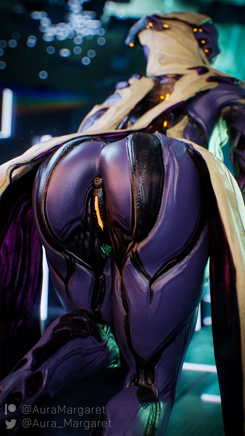 3d 3d_model absurd_res anus auramargaret big_ass big_thighs blender female female_only glowing_genitalia glowing_pussy hi_res multicolored_body presenting presenting_hindquarters purple_body pussy solo tenno warframe watermark wisp_(warframe)