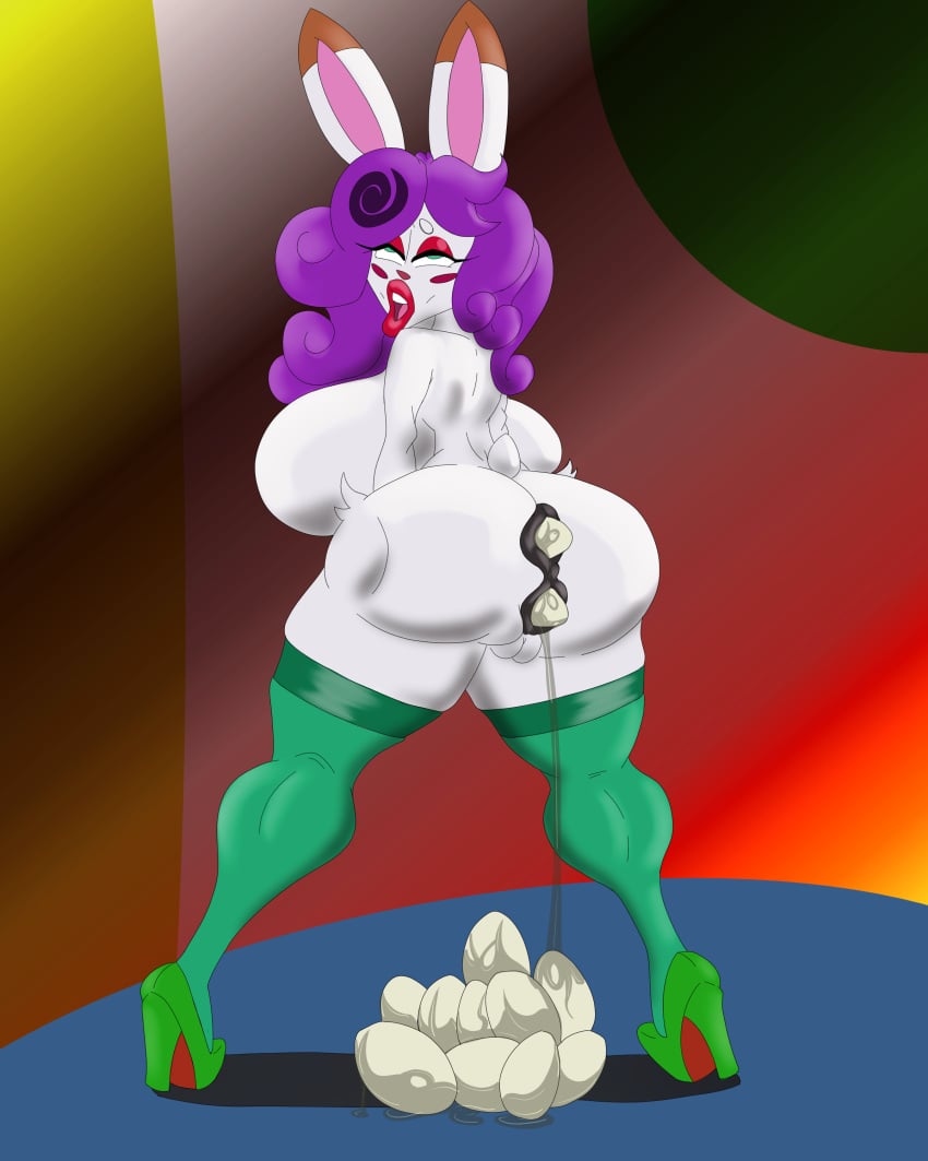 2_anuses absurd_res anal_egg_laying anus big_breasts breasts curvy_figure egg egg_laying female hi_res lagomorph leporid mammal mrblack1986 multi_anus rabbit thick_thighs